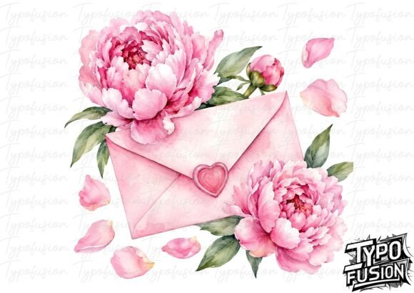 Botanical Peony Love Envelope PNG: A Designer's Asset for Elegant Projects