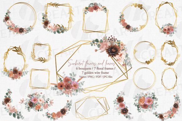 Embrace Warmth: Sunburnt Floral Gold Frames and Bouquets