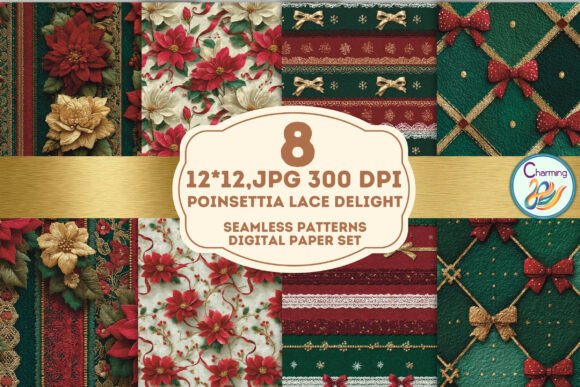 Poinsettia Lace Delight: Festive Seamless Patterns